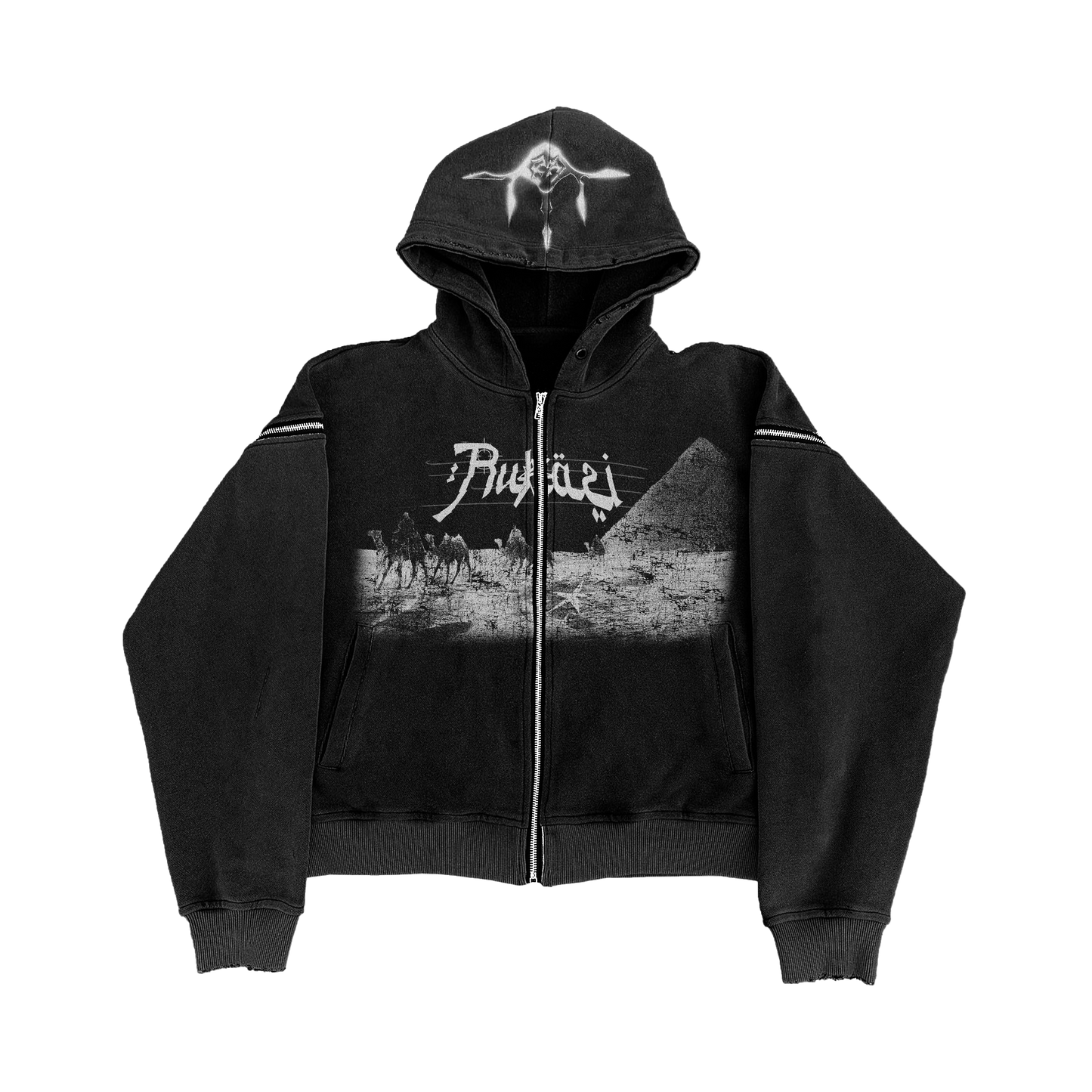 Washed Black Pyramids Zip Hoodie