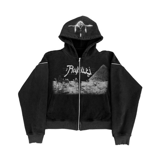 Washed Black Pyramids Zip Hoodie